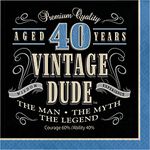 Creative Converting 664067 Table Needs, Vintage Dude 40th Birthday Lunch Napkins, Multicolor, One Size, 16ct