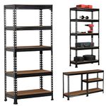 Planet 5 Tier Adjustable Shelf/Laminated Natural Iron Wall Shelf/Wooden Display Shelf/Home and Kitchen/Shoe Organizer (Brown)