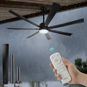 TCL 72 Inch Large Ceiling Fan with Lights and Remote, Waterproof Indoor/Outdoor, Black Modern, 6 Speed Reversible Quiet DC Motor, 3 CCT, Dual Finish (Black, 72 Inch)