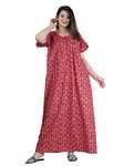 Urali Women's Cotton Floral Maxi Nighty (N150-257--Flower-Red-L_Red_L)