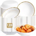 Layhit 120 Pieces 12 oz Disposable Paper Bowls with Gold Rim Bulk Disposable Soup Bowls Round Salad Bowls Disposable for Parties Holiday Birthday Baby Shower Wedding Picnic Supplies (Simple Style)