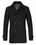 ThCreasa Mens Classic Double Breasted Pea Coat Wool Blend Quilted Lined Notched Collar Overcoat Trench Coat, Black, Medium