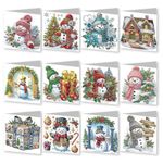 Vidillo 12Pcs Diamond Painting Christmas Cards, 5D DIY Christmas Diamond Art Cards Handmade Crystal Christmas Greeting Card Kits Christmas Scene Seasonal Cards with Envelopes Craft Gifts (Snowman)