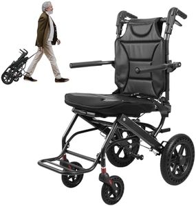 Portable Folding Transport Wheelchair for Adults & Seniors –Medical Travel Chair Lightweight Aluminum Frame 12" Honeycomb Wheels Safety Belt & Grip Brakes Ideal for Travel & Indoor Use 266LBS Load