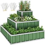 YITAHOME 4x4x2FT 3 Tiers Large Raised Garden Bed, 3 Installation Methods for DIY Outdoor Metal Patio Planter Box with Gloves and Reinforced Frame for Deep-Rooted Plants Vegetables Flowers (Green)