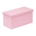 B FSOBEIIALEO Faux Leather Folding Storage Ottoman Long Bench Pink 76.5 * 38 * 38cm