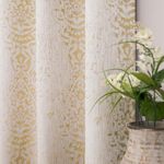 84 Inch Length Gold Yellow Curtains for Bedroom Vintage Mid Modern Century 50% Blackout Texture Window Boho Damask Moroccan Pattern Design Jacquard Elegant Luxury Curtains for Living Room 2 Panels