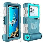 Professional Waterproof Snorkeling Diving Case, 50ft Underwater Photo and Video Protective Case with Lanyard Compatible with iPhone 14/13/12/11 Pro Max/XR/XS/Samsung S24/S23/S22/S21 etc. Teal - Blue