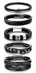 LOWNOUR Black Leather Bracelets for