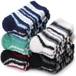 EBMORE Fuzzy Socks for Men & Women Slipper Fluffy Warm Winter Thick Cozy Sleep Socks Cabin Soft Stocking Stuffers Christmas Gift Socks(Stripe B)