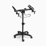 OnStage MIX-400 V2 Mobile Mixer Stand: Rolling platform for mixers, laptops, controllers. Height adjustable (28'-38'), rackmount compatible, headphone hanger. Portable, black finish.