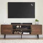 EDYO LIVING 65" Mid Century Modern TV Stand, Wood TV Stand with Storage Cabinet and Open Shelf for Televisions up to 65", Entertainment Center, TV Console Table for Living Room, Dark Walnut