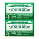 Dr. Bronner’s - Pure-Castile Bar Soap (Almond, 140g, 2-Pack) - Made with Organic Oils, For Face, Body and Hair, Gentle and Moisturizing, Biodegradable, Vegan, Cruelty-free, Non-GMO