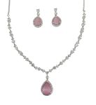 Dazzling American Diamond Drop Necklace Set - Elegant Jewelry for Women - Sparkling Crystal Pendant and Earrings - Ideal Gift for Special Occasions (Baby Pink)