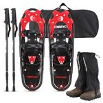 Carryown 4-in-1 Snowshoes for Men Women Kids, Light Weight Aluminum Snow Shoes with Trekking Poles and Waterproof Leg Gaiters, Carryring Bag (30"(180-250 lbs), BlackRed)