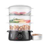 Emperial Food Steamer 3 Tier, 9L Electric Vegetable Steamer with 3 BPA Free Removable Baskets & Rice Bowl, 60 Minute Timer & 800W, Boil Dry Protection, Energy Saving - Black