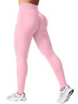 VOYJOY Women Seamless Impact Leggings Scrunch Workout Leggings Medium Waist Tummy Control Butt Lifting Gym Yoga Pants, Pink, Small
