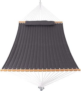 Harbourside Hammocks Quilted Fabric Hammock with Spreader Bar, 2 Person Double Hammock with Pillow and Chains, Hammock for Outdoor Outside Patio Poolside Backyard Beach 450 lbs Capacity,Gray