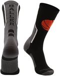 MadSportsStuff Baller Basketball Logo Crew Socks (Black/Orange, Large)