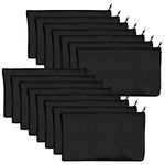 15 Pack Blank Cotton Canvas DIY Craft Zipper Bags Pouches Pencil Case for Makeup Cosmetic Toiletry Stationary Storage (Dark Black, 8.3” x 4.7”)