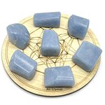 AliCrystal 7 Pcs Natural Angelite Tumbled Gemstones Kit with Healing Crystal Chakra Wooden Grid for Healing Crystals for Wicca, Reiki and Energy Crystal Healing (Angelite)