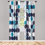 Ambesonne Abstract Window Curtains, Retro Inner Circles Pattern with Squares Mosaic Style Old Fashion Print, Lightweight Decorative 2-Panel Set & Rod Pocket, Pair of - 28" x 84", Grey Teal