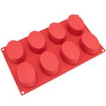 Freshware SL-118RD 8-Cavity Oval Silicone Mold for Soap/Cake/Bread/Cupcake/Cheesecake/Cornbread/Muffin/Brownie, Red