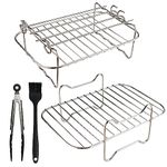 Air Fryer Rack, 2Pcs Air Fryer Racks Compatible for Ninja Dual Zone Air Fryer, Air Fryer Accessories 8Pcs Set - 2 Fryer Rack with 4 Skewers, Kitchen Tongs & Pastry Brush