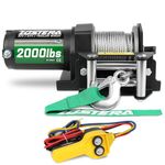 Zostera 2000lb Winch for ATV,Small Electric Winch 12V with Steel Cable,ATV Winch with Wired Manual Remote Control Switch,IP65 Waterproof,with Mounting Plate,with Roller Fairlead&Hook