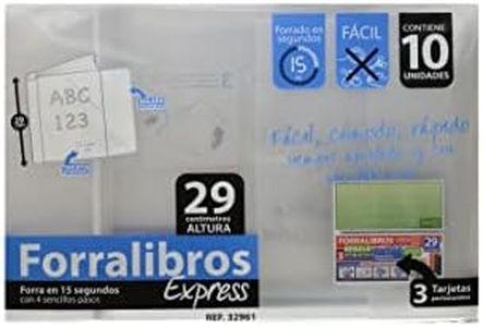 Office Box - Forra Libros Express - El Único Completo - con Identificador y 3 Tarjetas incluidas, Solapa Marca Páginas y 100% Ecológico – Fácil y Rápido. Tu libro forrado en 15 Segundos de 29 CM