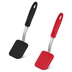 2pcs Flexible Silicone Spatula Flipper, Small Silicone Cookie Spatula Turner Heat-Resistant Scratch Flipper Baking Cooking Utensil for Fish, Eggs, Pancakes, Wok (Black, Red)