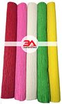 3A Featuretail Multicolor Crepe/Wrinkled Paper Rolls for Flowers Making/Decoration or Bouquet Wrapping - 8ft Length/20in Width (5pcs, Red, Green, Yellow, Pink & White)