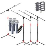 Microphone Stand with Telescoping Boom Arm, 20 Ft XLR Cable (Pack of 4) by GRIFFIN | Handheld Dynamic Mic & Clip | DJ Pro-Audio Cardioid Singing Microphones for Home Studio Recording & Live Steaming