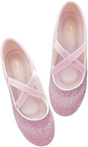 Mei MACLEOD Girls Ballet Flat Dress Shoes Cute Mary Jane Shoes with Elastic Strap Glitter Princess Shoes for Wedding Party School Dress Up Pink