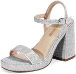 DREAM PAIRS Silver Glitter Heels for Women Block Chunky Platform High Heels Open Toe Fashion Wedding Party Evening Prom Dance Ankle Strap Dress Pump Sandals Shoes Size 6 SDHS2222W-NEW