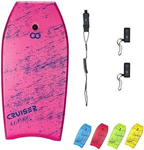 WOOWAVE Bodyboard 33-inch/36-inch/41-inch Super Lightweight Body Board with Coiled Wrist Leash, Swim Fin Tethers, EPS Core and Slick Bottom, Perfect Surfing for Kids Teens and Adults（41 inch, Pink）