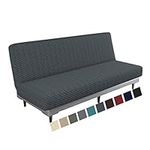 MAXIJIN Newest Jacquard Futon Cover Stretch Armless Futon Sofa Cover Soft Futon Slipcover with Elastic Bottom Thick Sofa Bed Furniture Protector Covers for Washable Futon (Futon, Dark Gray)