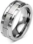 100S JEWELRY Tungsten Rings For Men Wedding Band Silver Brick Pattern Brushed Engagement Promise Size 6-16, Metal, No Gemstone