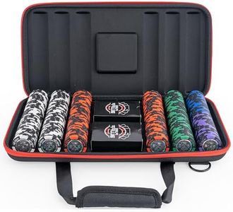 Pure Bluff Poker Chips Set with Case - 300 Clay Poker Chips - 2 Card Decks, Dealer Button & Case, Casino Quality Poker Game Numbered Chips for Texas Holdem