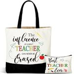 2 Pcs Teacher Appreciation Gift Set Rainbow Teacher Canvas Tote Bag with Makeup Bag Teacher Survival Kit Bag Graduation Gift (Words)