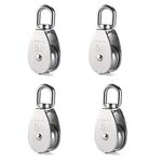 Rocaris 4 Pack M50 Lifting Single Pulley Roller Loading 880Ibs, 304 Stainless Steel Heavy Duty Single Wheel Swivel Lifting Rope Pulley Block