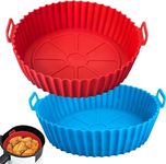 BONDWET Air Fryer Liners Pot 2 Pcs I Round Silicone Basket Baking Tray I Pot with Ear Handles I Nonstick Reusable Heat Resistant I Cooking Oven Insert Accessories - Multicolor