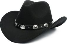 KorhLeoh Western-Cowboy-Hat with Buckle for Kids,Boys Girls Wide-Brim Felt Cowgirl Hat Fedora Costume Accessory (4-8T)