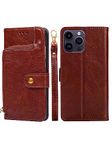 Arseaiy Case for Samsung Galaxy G530/Grand Prime Flip Phone Case PU Leather Zipper Pocket Wallet Case Cover with Card Holder Kickstand Shell Brown