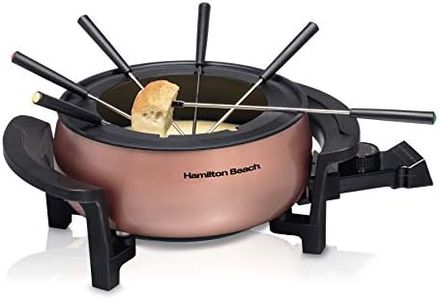 Hamilton Beach 86201 12 Cup Electric Fondue Pot Set with Temperature Control, 6-Color Coded Forks, for Cheese, Chocolate, Hot Oil, Broth, 3 Quarts, Copper