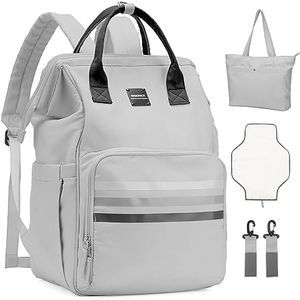 Changing Bag Backpack,Large Nappy Back Pack, Multifunction Diaper Bag Baby Bags with Portable Changing Mat,Tote Bag and Stroller Straps,for Mom and Dad,Waterproof Nappy Changing Back Pack,Grey