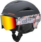 Odoland Snow Ski Helmet with Goggles Set - Sport Helmet with Protective Glasses for Men and Women - Windproof Adult and Youth Skiing Gear for Snowboarding, Skiing, Snowmobile Black Orange L