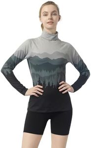 Leapstride Women's Slim Fit Turtleneck Performance Base Layer Long Sleeve Top with Placement Printed Mountain & Forest Design, Moisture - Wicking Super Soft CloudTouch Fabric