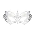 Venetian Masquerade Masks, Metal Women Mask Rhinestone For Masquerade Party Carnival Halloween (Grey-Silver)