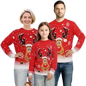 Winging Day Family Matching Christmas Reindeer Red Pullover Sweater Outfits for Kids Size Medium